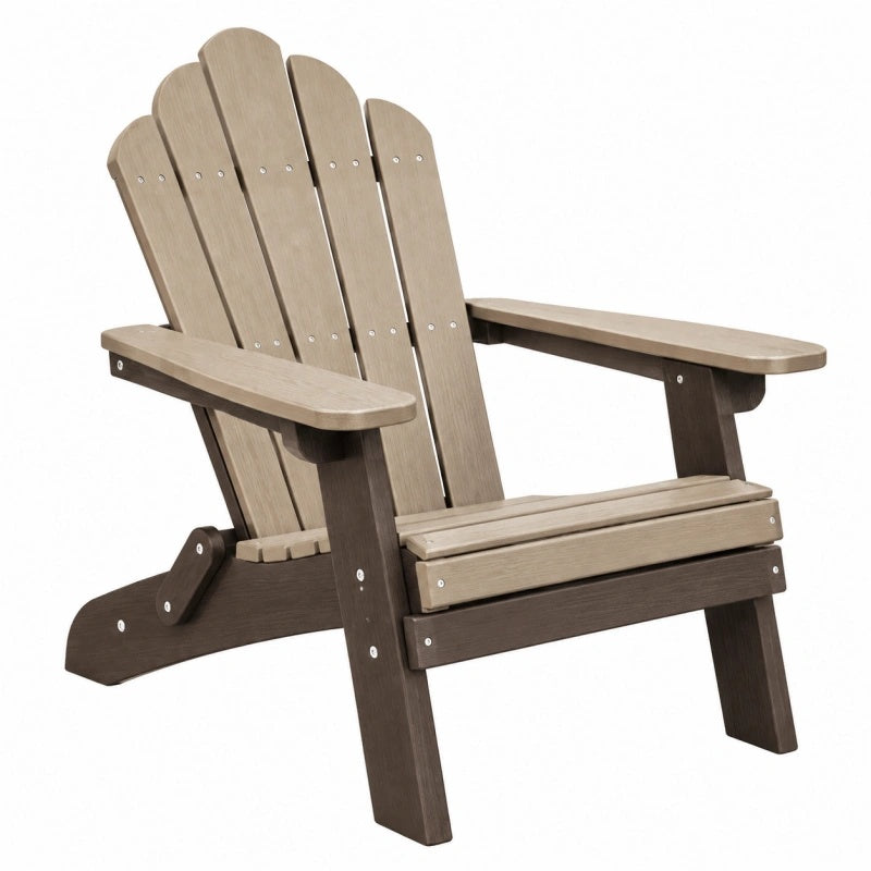 Gartenstuhl 80 x 76 x 98 cm aus Kunststoff in Beige und Dunkelbraun - Adirondack Stil mit Armlehnen