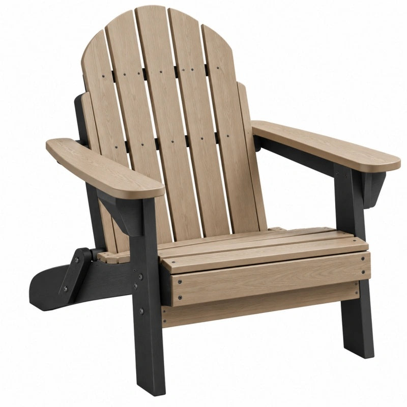 Adirondack Gartenstuhl 83 cm x 80 cm x 95 cm Kunststoff Holzoptik Hellbraun Schwarz mit Armlehnen