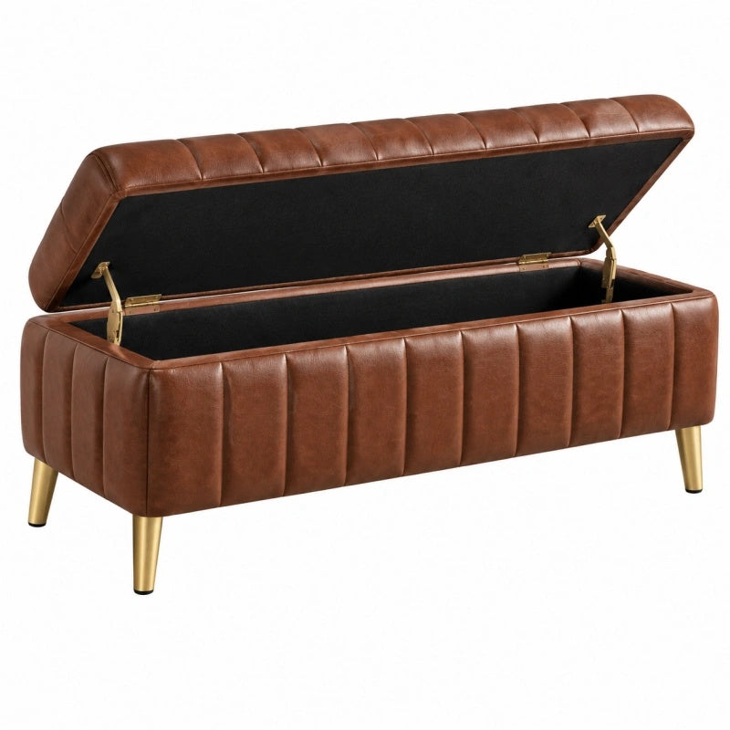 Sitzbank mit Stauraum 110 x 45 x 50 cm Kunstleder Braun gepolstert mit Klappdeckel