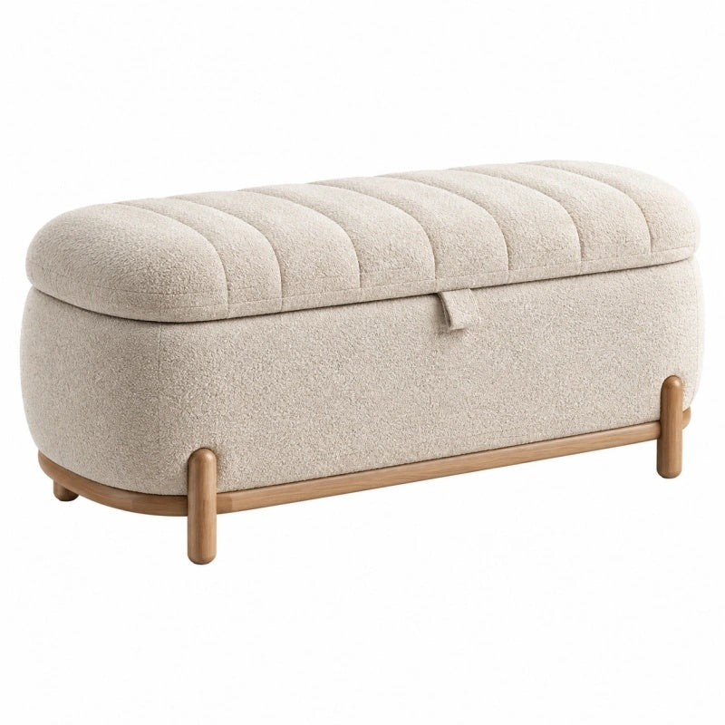 Sitzbank mit Stauraum 100 x 40 x 45 cm Bouclé Beige Holzgestell gepolstert