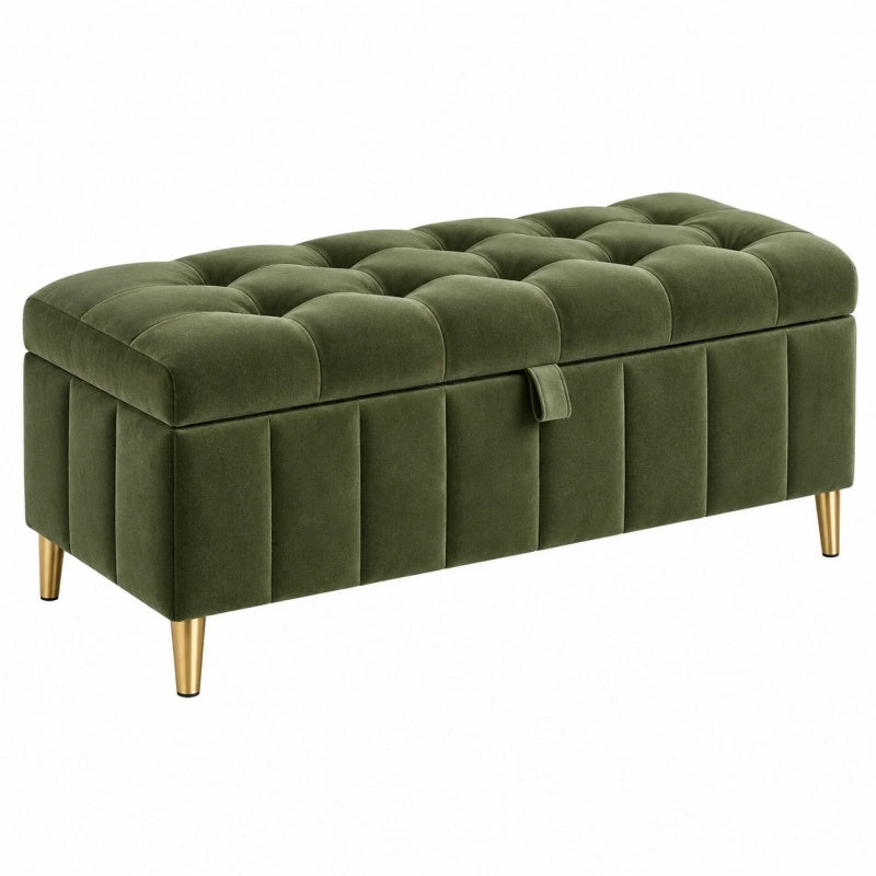 Sitzbank mit Stauraum 120 x 45 x 45 cm Samt Olivgrün - gepolsterte Truhenbank im Chesterfield-Stil