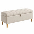Sitzbank mit Stauraum 100 x 40 x 45 cm Beige Stoff Holzbeine gepolstert