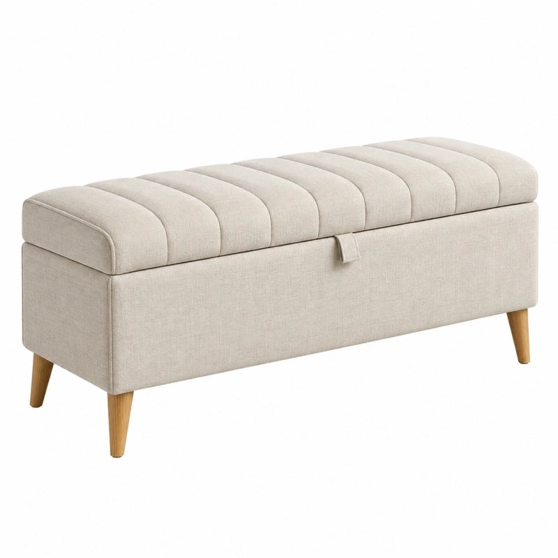 Sitzbank mit Stauraum 100 x 40 x 45 cm Beige Stoff Holzbeine gepolstert