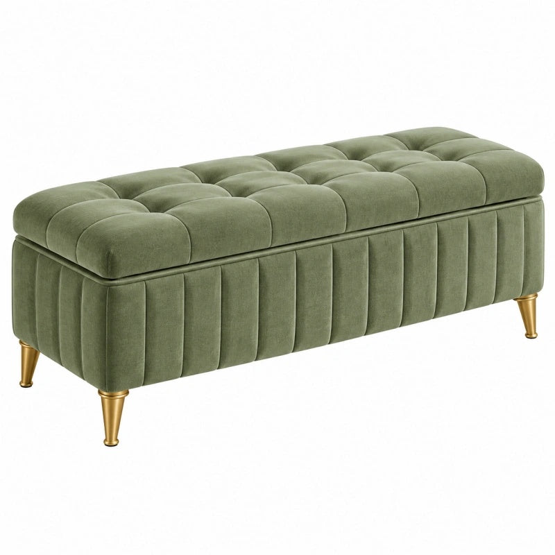 Sitzbank 120 x 45 x 45 cm Olivgrün Samt gepolstert mit Stauraum Chesterfield-Stil
