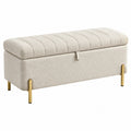 Sitzbank 100 x 40 x 45 cm aus Boucléstoff in Creme mit Stauraum und Metallfüßen