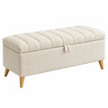 Aufbewahrungsbank 100 x 40 x 45 cm Boucléstoff Creme mit Holzfüßen und Klappdeckel