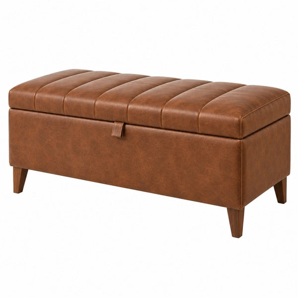 Sitzbank mit Stauraum 110 x 45 x 45 cm Kunstleder Braun Gepolstert Vintage