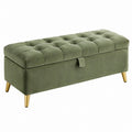 Sitzbank 110 x 40 x 45 cm Samt Olivgrün mit Stauraum und gepolsterter Sitzfläche