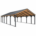 Carport 600 x 500 x 300 cm Stahl Holz Anthrazit Natur - freistehendes Satteldach für Fahrzeuge