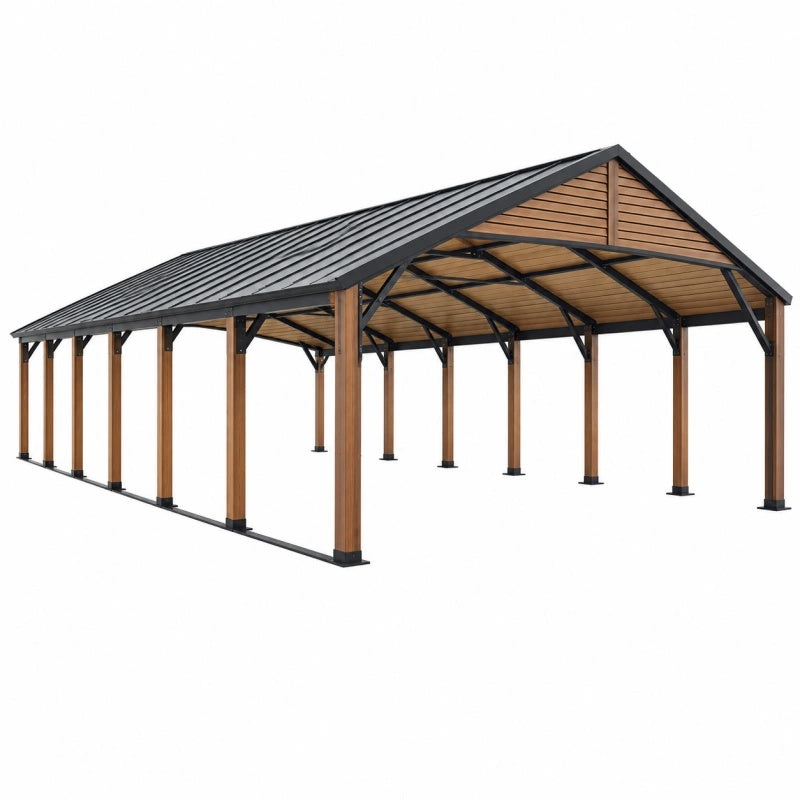 Carport 600 x 300 x 280 cm Holz Metall Braun Schwarz - Überdachung mit Satteldach
