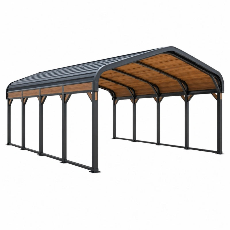 Carport 600 x 300 x 270 cm Stahl Metall Dach Holzoptik für Außenbereich
