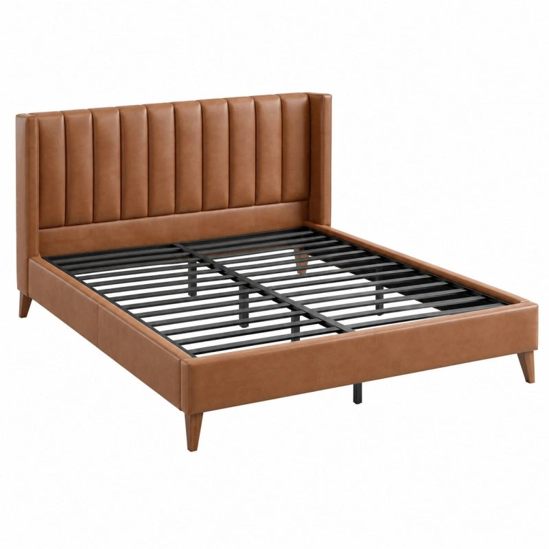 Polsterbett 160 x 200 cm Braun Kunstleder mit Metalllattenrost