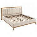 Polsterbett 160 x 200 cm Beige Holz Stoff mit Lattenrost im modernen Stil
