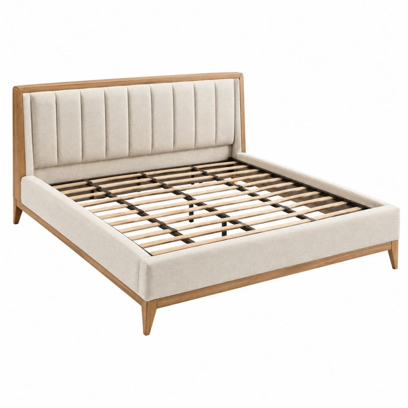 Polsterbett 160 x 200 cm Beige Holz Stoff mit Lattenrost im modernen Stil