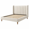 Polsterbett 160 x 200 cm Creme Stoff mit vertikal gestepptem Kopfteil und Lattenrost