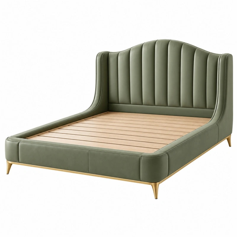 Polsterbett 160 x 200 cm olivgrün in Lederoptik mit Lattenrost Art Deco Stil