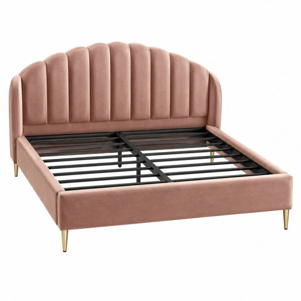 Polsterbett 160 x 200 cm Rosa Samt mit Metalllattenrost Art Déco